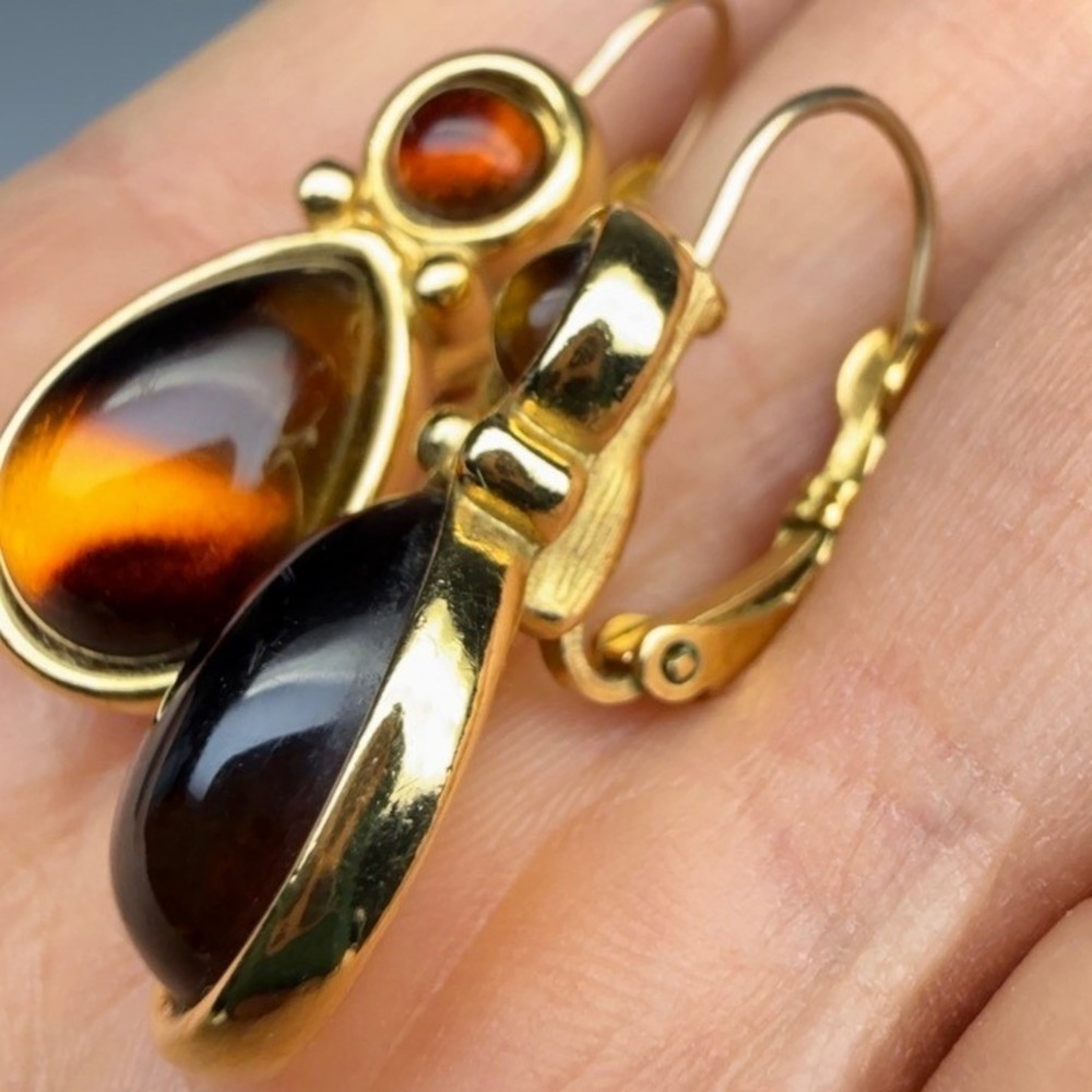 Vintage Monet Brown Cabochon Drop Earrings Pierced Fall Color Dark Academia